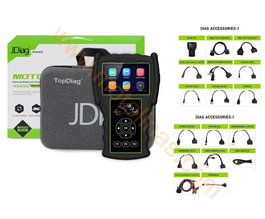 JDİAG M100 PRO MOTOSİKLET ARIZA TESPİT CİHAZI (Kablo Setli)
