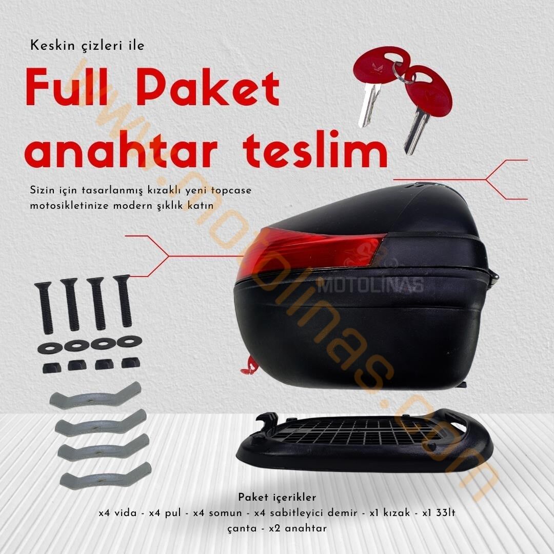 Mefatech Mf33 33Lt Siyah Çanta Topcase Kızaklı Full Aparatlı