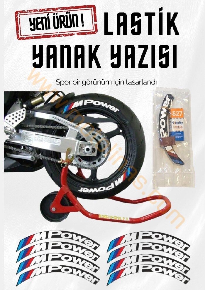 LASTİK YANAK YAZISI M POWER BEYAZ 3D + YAPIŞKAN - LNSMOTO