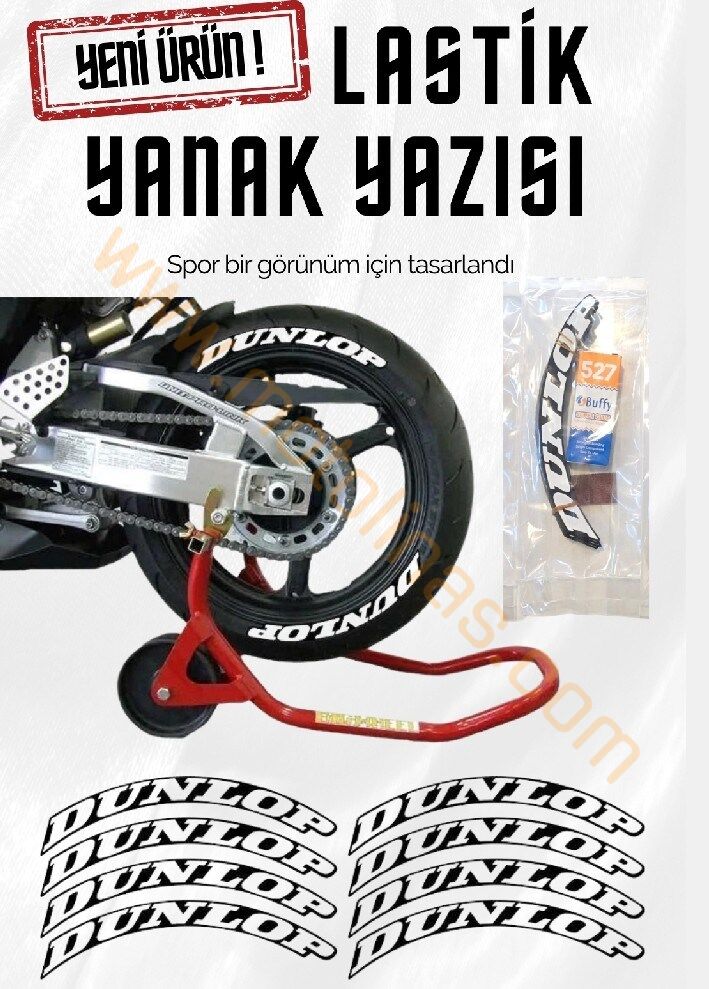 LASTİK YANAK YAZISI DUNLOP BEYAZ 3D + YAPIŞKAN - LNSMOTO