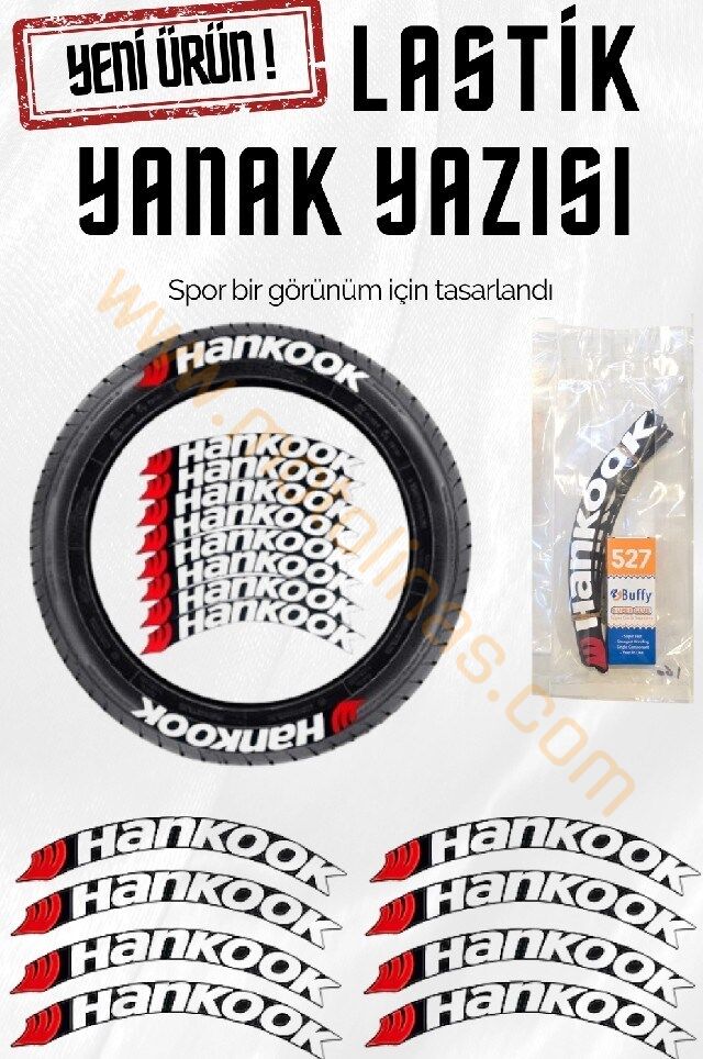 LASTİK YANAK YAZISI HANKOOK BEYAZ 3D + YAPIŞKAN - LNSMOTO