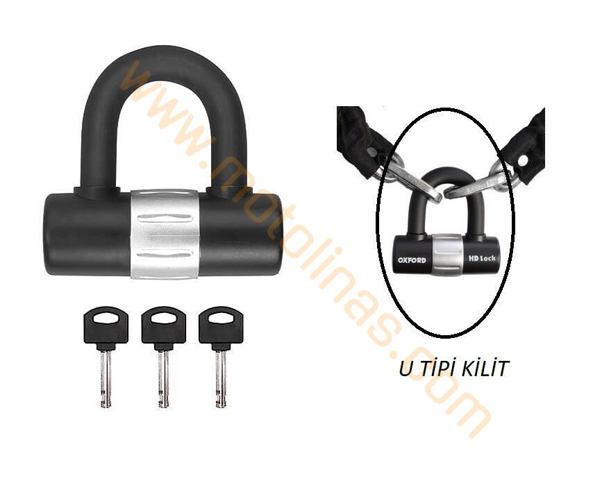 MOTOSİKLET ZİNCİR KİLİTLEME U TİPİ 3 ANAHTARLI KİLİT 16mm