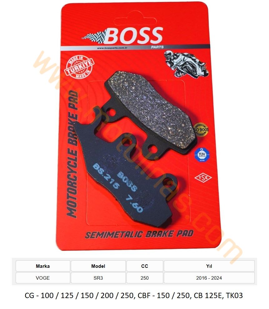 ÖN FREN DİSK BALATASI [BS215] ORGANİK - VOGE SR3 250, TK03, CB125E, CBF150