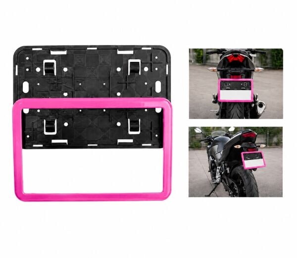 Motosiklet Plakalık 26x17 cm Pembe Çerçeveli Modifiye Universal ATV Scooter