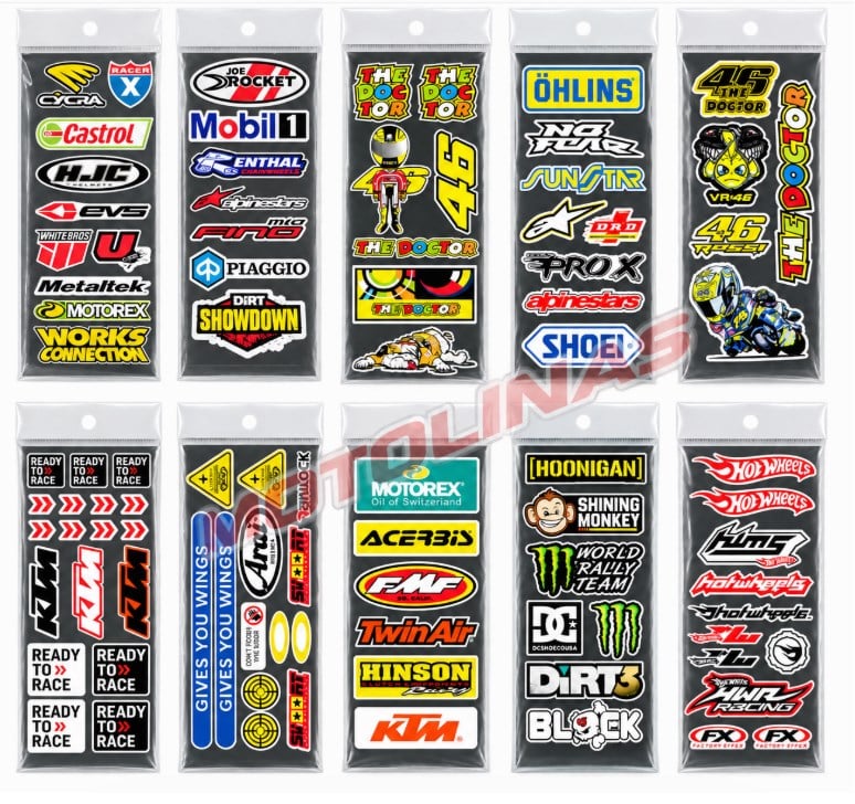 Motosiklet Sponsor Sticker Etiket Seti Fosforlu Folyo Karışık 10 Model
