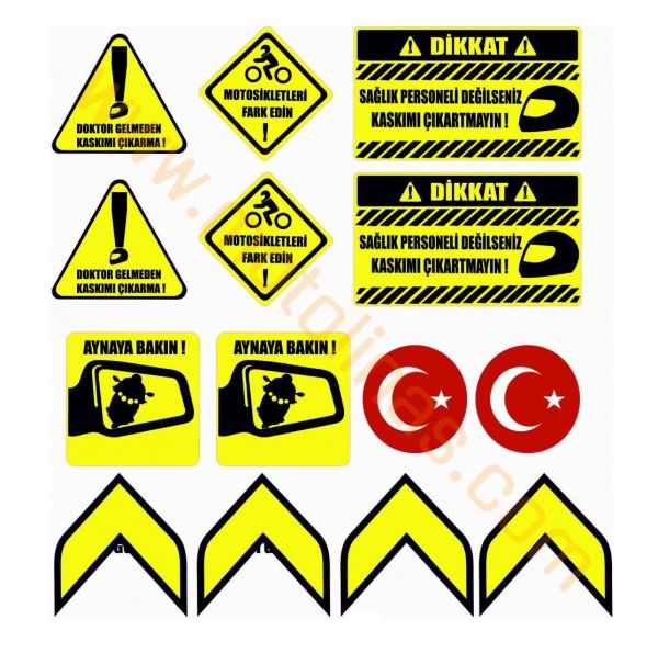 MOTOSİKLET A5 BOYUT KASK STİCKER FARKINDALIK ETİKET 14 PARÇA