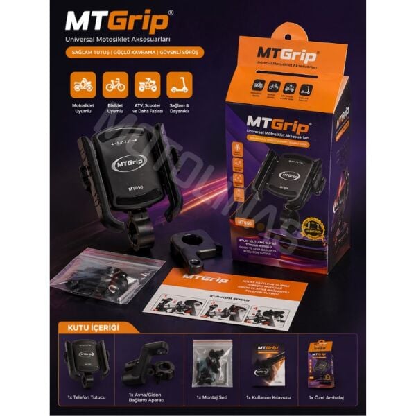 Mtgrip Motosiklet Telefon Tutucu - Titreşim Önleyici Kolay Kilitlemeli Evrensel
