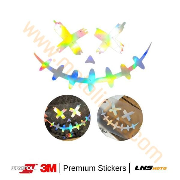 Motisiklet Korkutucu Yüz etiket 3M Yapışma Sticker, Far, Kask, Çanta Reflektörlü Sticker