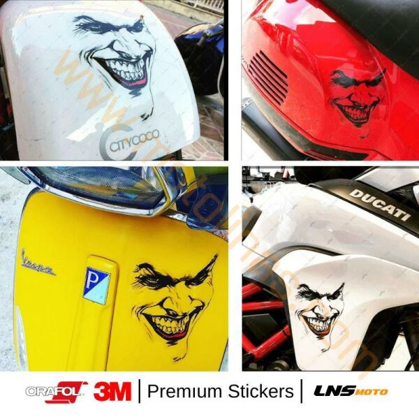 Motisiklet Joker Yüzü 2li Özel Seri etiket 3M Yapışma Sticker, Far, Kask, Çanta Reflektörlü Sticker