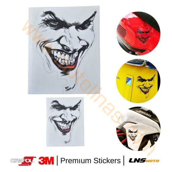 Motisiklet Joker Yüzü 2li Özel Seri etiket 3M Yapışma Sticker, Far, Kask, Çanta Reflektörlü Sticker