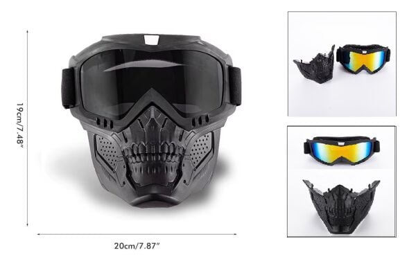 Motosiklet İskelet Maske Gözlük Seti Siyah Cam Çift Fonksiyonlu Universal