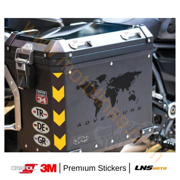 Motosiklet Dünya Haritası Reflektörlü Adventure etiket 3M Yapışma Sticker, Far, Kask, Çanta Reflektörlü Sticker