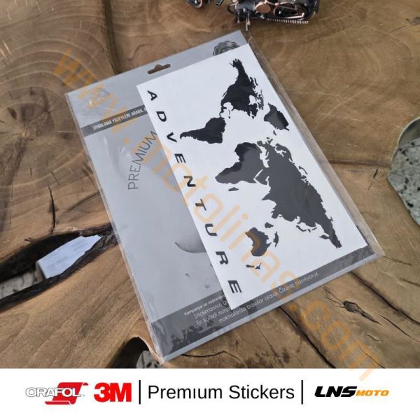 Motosiklet Dünya Haritası Reflektörlü Adventure etiket 3M Yapışma Sticker, Far, Kask, Çanta Reflektörlü Sticker