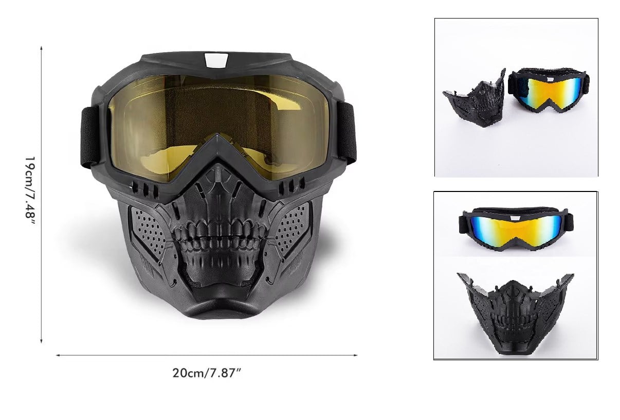Motosiklet İskelet Maske Gözlük Seti Sarı Cam Çift Fonksiyonlu Universal
