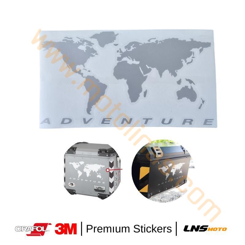 Motosiklet Dünya Haritası Reflektörlü Adventure etiket 3M Yapışma Sticker, Far, Kask, Çanta Reflektörlü Sticker Beyaz