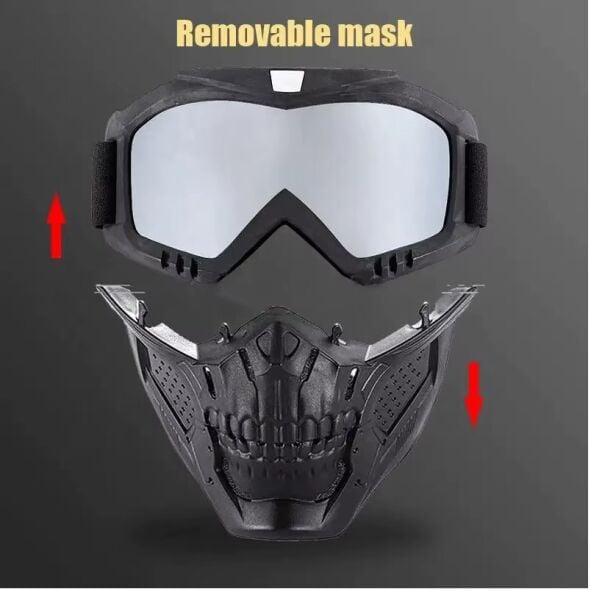 Motosiklet İskelet Maske Gözlük Seti Gold Cam Çift Fonksiyonlu Universal