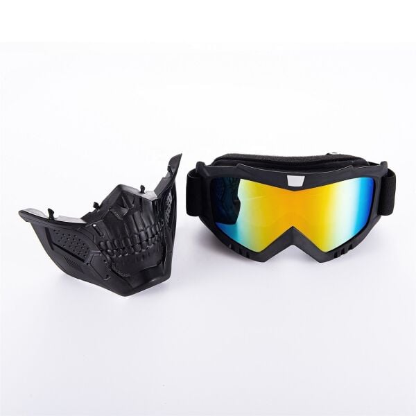 Motosiklet İskelet Maske Gözlük Seti Gold Cam Çift Fonksiyonlu Universal