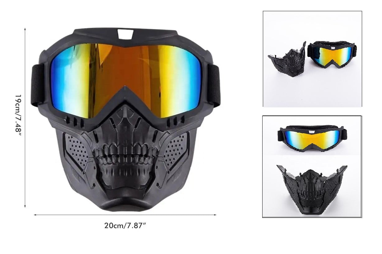 Motosiklet İskelet Maske Gözlük Seti Gold Cam Çift Fonksiyonlu Universal