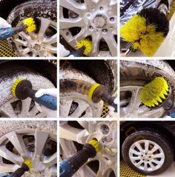 Motosiklet Bakım Matkap Ucuna Takılan 3'lü Fırça Seti Kolay Temizlik Fırça Seti Sarı