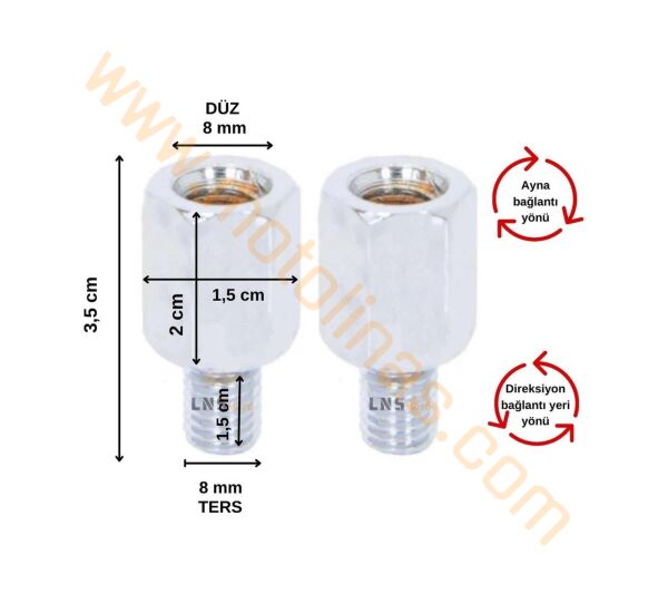AYNA YÜKSELTME APARATI 8 mm TERSTEN 8 mm DÜZE ADET - UNİVERSAL