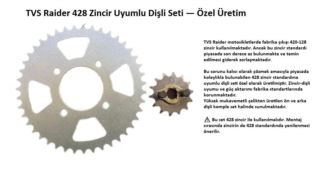 TVS Raider Ön Arka Dişli Seti Performans 428 Zincir Uyumlu Komple