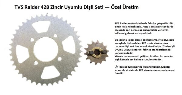 TVS Raider Ön Arka Dişli Seti Performans 428 Zincir Uyumlu Komple