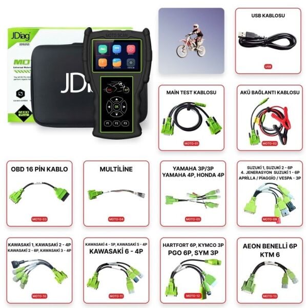 JDİAG M100 PRO MOTOSİKLET ARIZA TESPİT CİHAZI FULL SET 23 KABLO