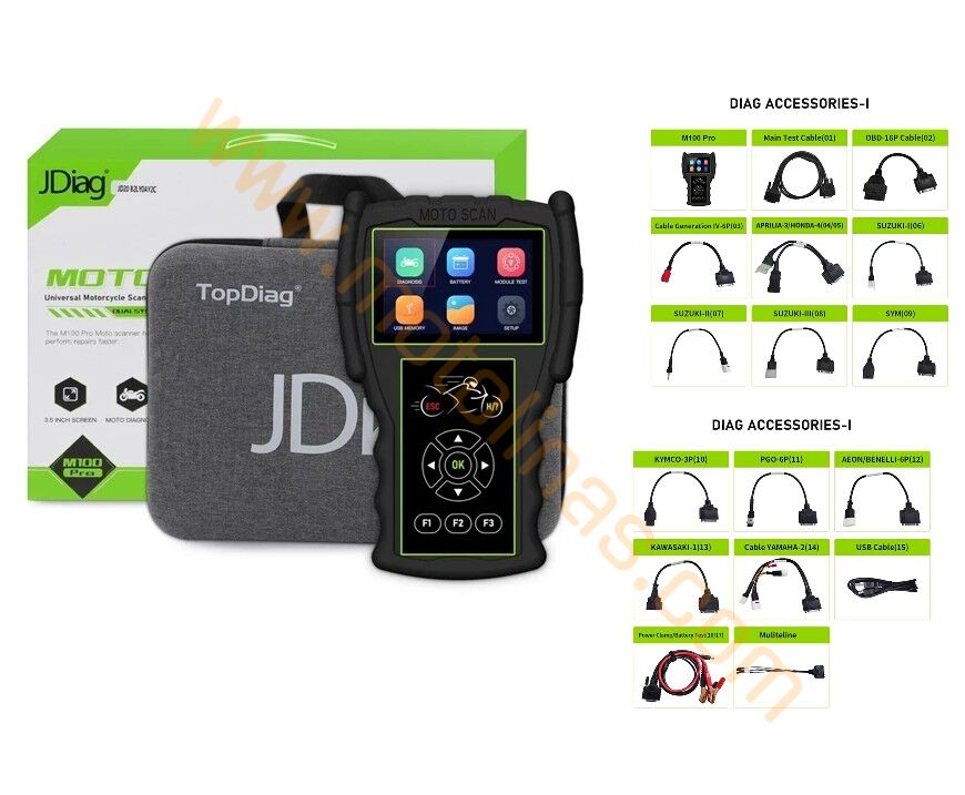 JDİAG M100 PRO MOTOSİKLET ARIZA TESPİT CİHAZI (Kablo Setli)