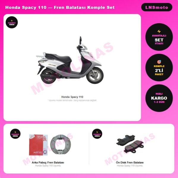 Honda Spacy 110 Ön Disk + Arka Pabuç Fren Balatası Komple Set