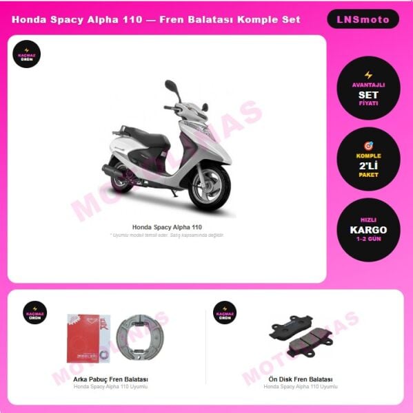 Honda Spacy Alpha 110 Ön Disk + Arka Pabuç Fren Balatası Komple Set