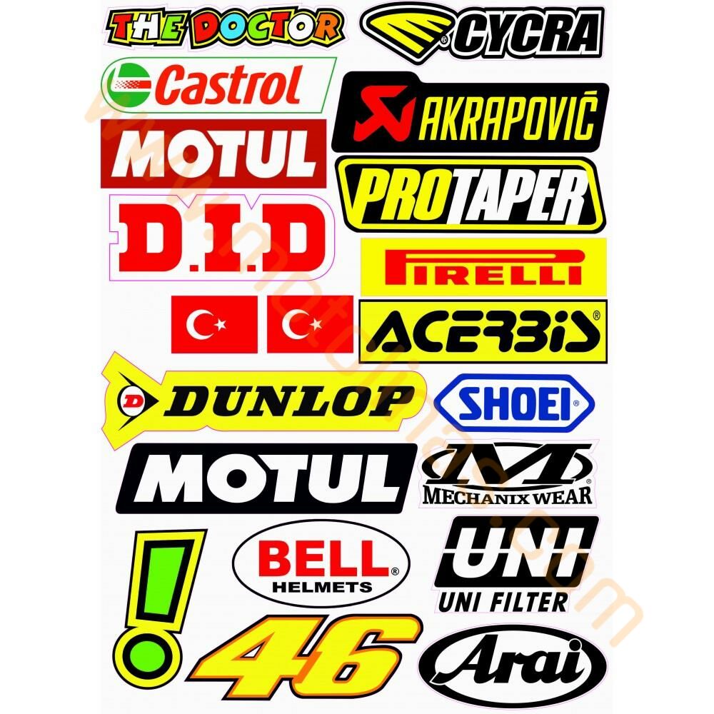 MOTORSİKLET MARKA STİCKER A4 BOYU 18 PARÇA SET AKSEUSAR LNS01