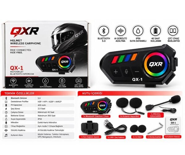 İnterkom [qxr - Ox1] Bluetooth 5.0 - 2 Kişi Eşleşme Rpg Aydınlatma