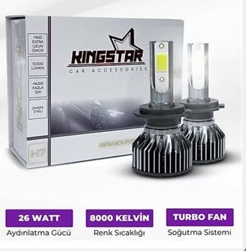 LED XENON H7 [BEYAZ] KISA TİP KASA [KINGSTAR] ZENON FANLI ADET FİYAT