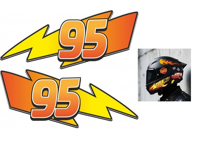 McQueen 95 Sticker 2li Set 20x8cm Universal Motosiklet Araba Kask Dekal Etiket