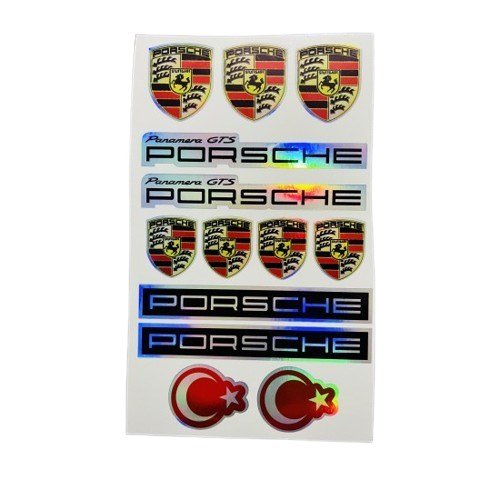 Porsche Hologram Sticker Set 13x22cm Universal Araba Motosiklet Dekal Etiket Holografik