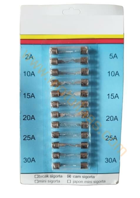 MOTOSİKLET CAM SİGORTA KARIŞIK AMPER SET