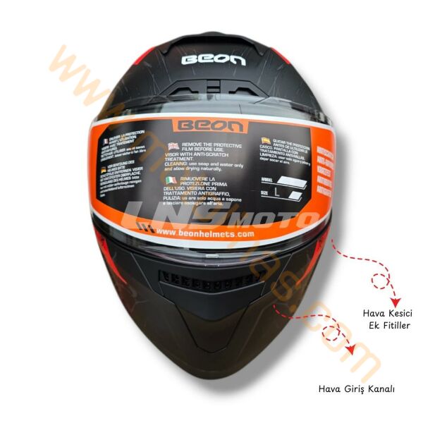 BEON FULL FACE KAPALI KASK ( E BELGELİ ) SİYAH-KIRMIZI [ L ]