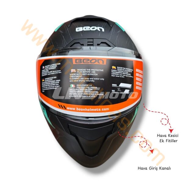BEON FULL FACE KAPALI KASK ( E BELGELİ ) SİYAH-YEŞİL[ L ]