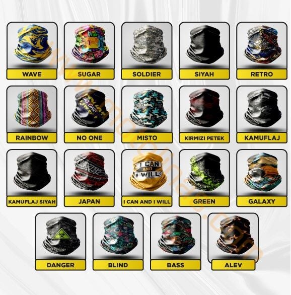 Bandana Buff [10 Adet Karşık Model] Kartlıklı