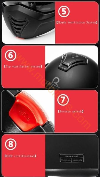 BEON ÇENE AÇILIR VİZÖRLÜ KASK REVERSE SİYAH KIRMIZI [ L ]