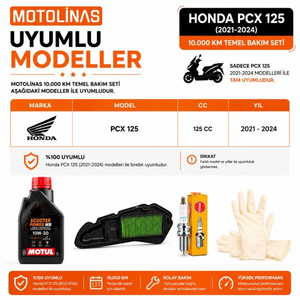 Honda PCX 125 2021-2024 Bakım Seti - 10.000 KM Temel Bakım Paketi - Motul Yağlı