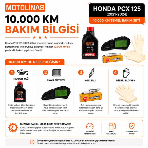 Honda PCX 125 2021-2024 Bakım Seti - 10.000 KM Temel Bakım Paketi - Motul Yağlı
