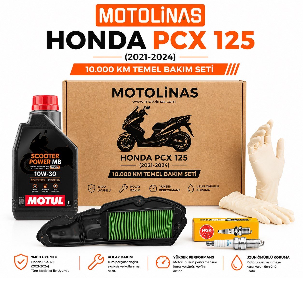 Honda PCX 125 2021-2024 Bakım Seti - 10.000 KM Temel Bakım Paketi - Motul Yağlı