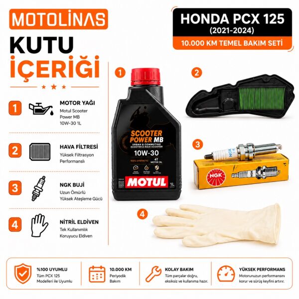 Honda PCX 125 2021-2024 Bakım Seti - 10.000 KM Temel Bakım Paketi - Motul Yağlı