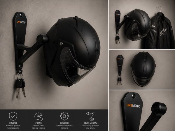 LNSMOTO Motosiklet Kask Askısı Duvar Tipi Kask Mont ve Anahtar Askılığı
