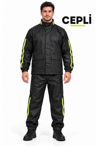 Motosiklet Alt Üst Yağmurluk Takımı - 45 Mikron Cepli & Paça Fermuarlı L