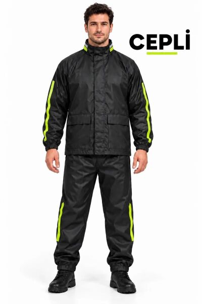 Motosiklet Alt Üst Yağmurluk Takımı - 45 Mikron Cepli & Paça Fermuarlı XL