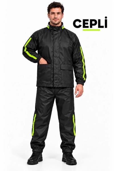 Motosiklet Alt Üst Yağmurluk Takımı - 45 Mikron Cepli & Paça Fermuarlı 2XL
