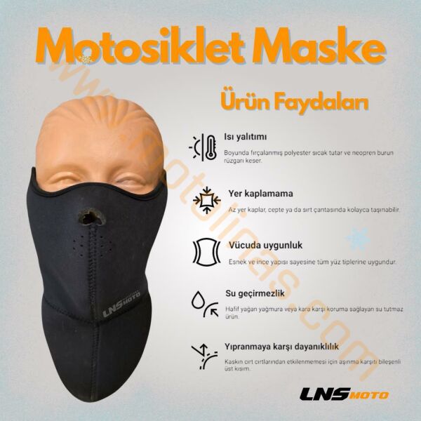 MOTOSİKLET BİSİKLET NEOPREN MASKE ÇİFT TARAFLI SİYAH EKSTRA ÇEVRE KUMAŞ