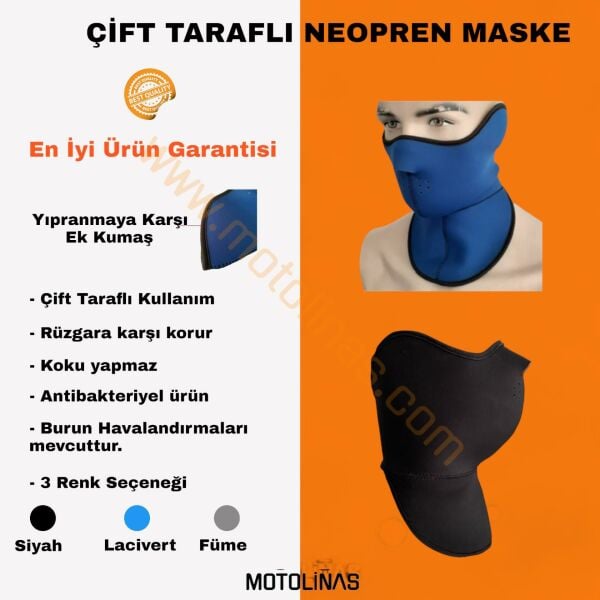 MOTOSİKLET BİSİKLET NEOPREN MASKE ÇİFT TARAFLI FÜME EKSTRA ÇEVRE KUMAŞ
